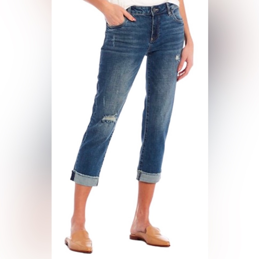 KUT from the Kloth AMY Ankle Straight Leg Cuffed Distressed Detail Jean SIZE 8